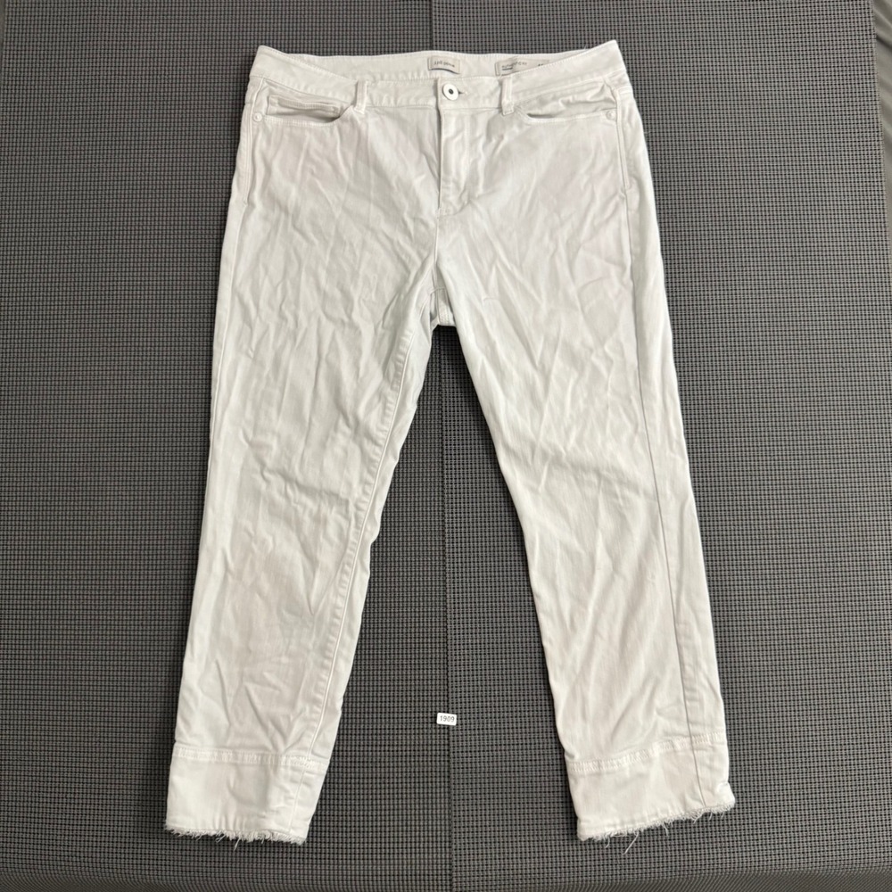 J. Jill Authentic Fit Cropped Jeans White Raw Hem Straight Leg Denim Sz 10